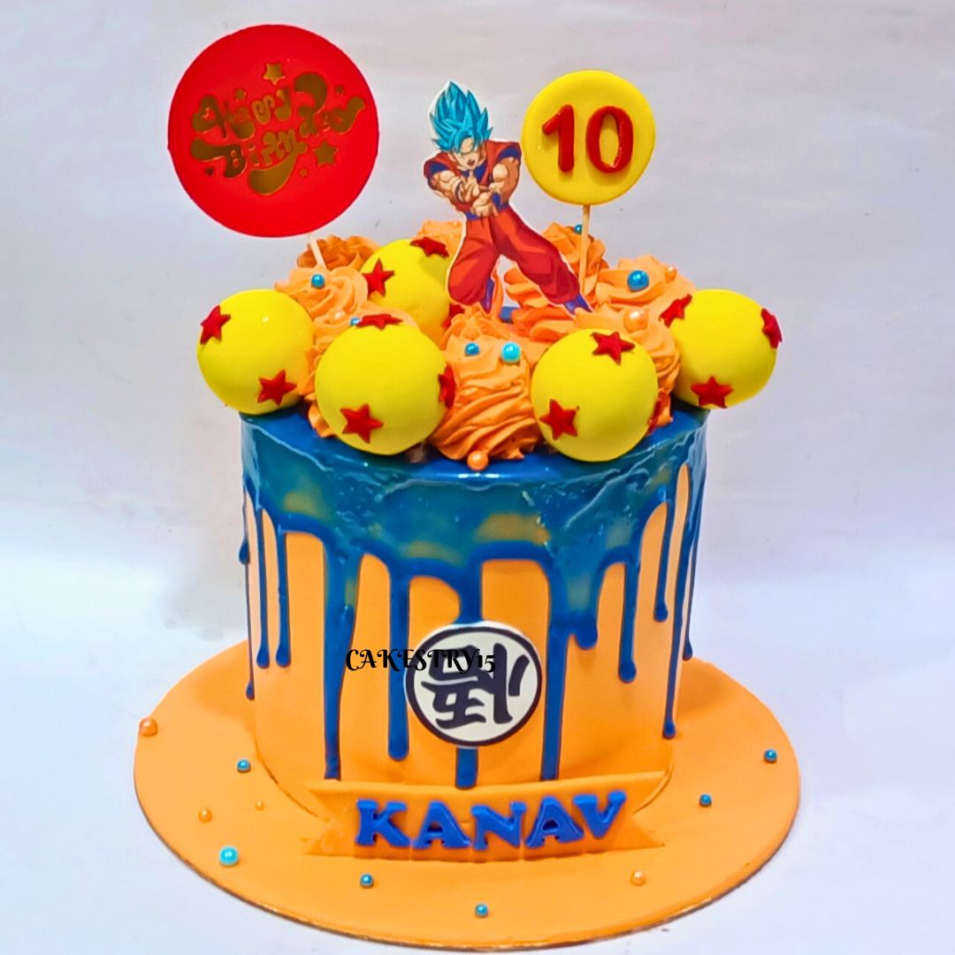 Dragonball Theme 1.5kg mixed fruit birthday Cake by cakestry15,noida,cake full image