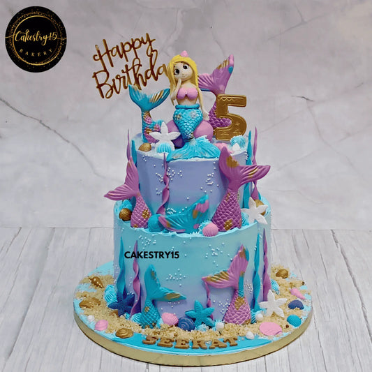 Enchanted Mermaid Delight,3kg size,black forest flavour,2tier,5th birthday,cake for girls,cakestry15 noida,cake full image
