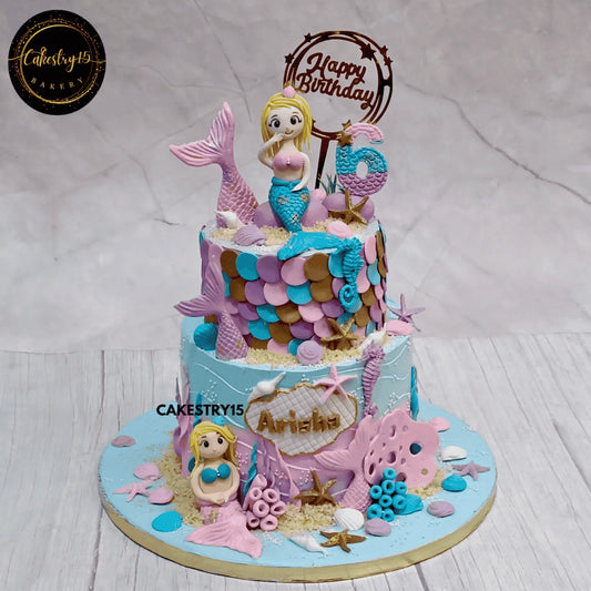Enchanted Mermaid Waves,3kg choco vanilla flavor,6th birthday,mermaid theme,cakestry15 noida,cake full image,cake for girls
