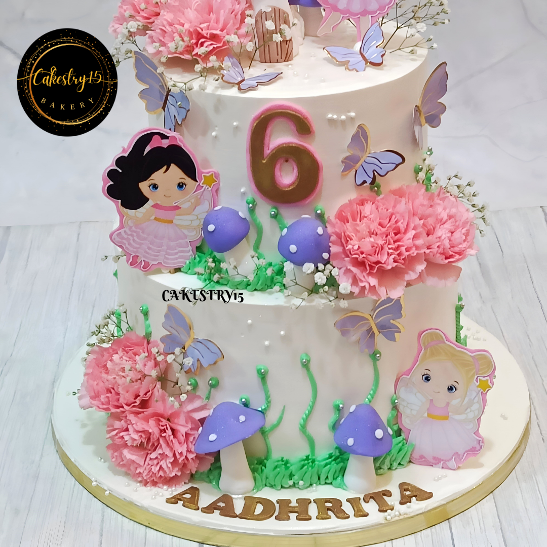 Fairy Floral 3kg butterscotch Birthday Cake by cakestry15,noida,cake close up  image