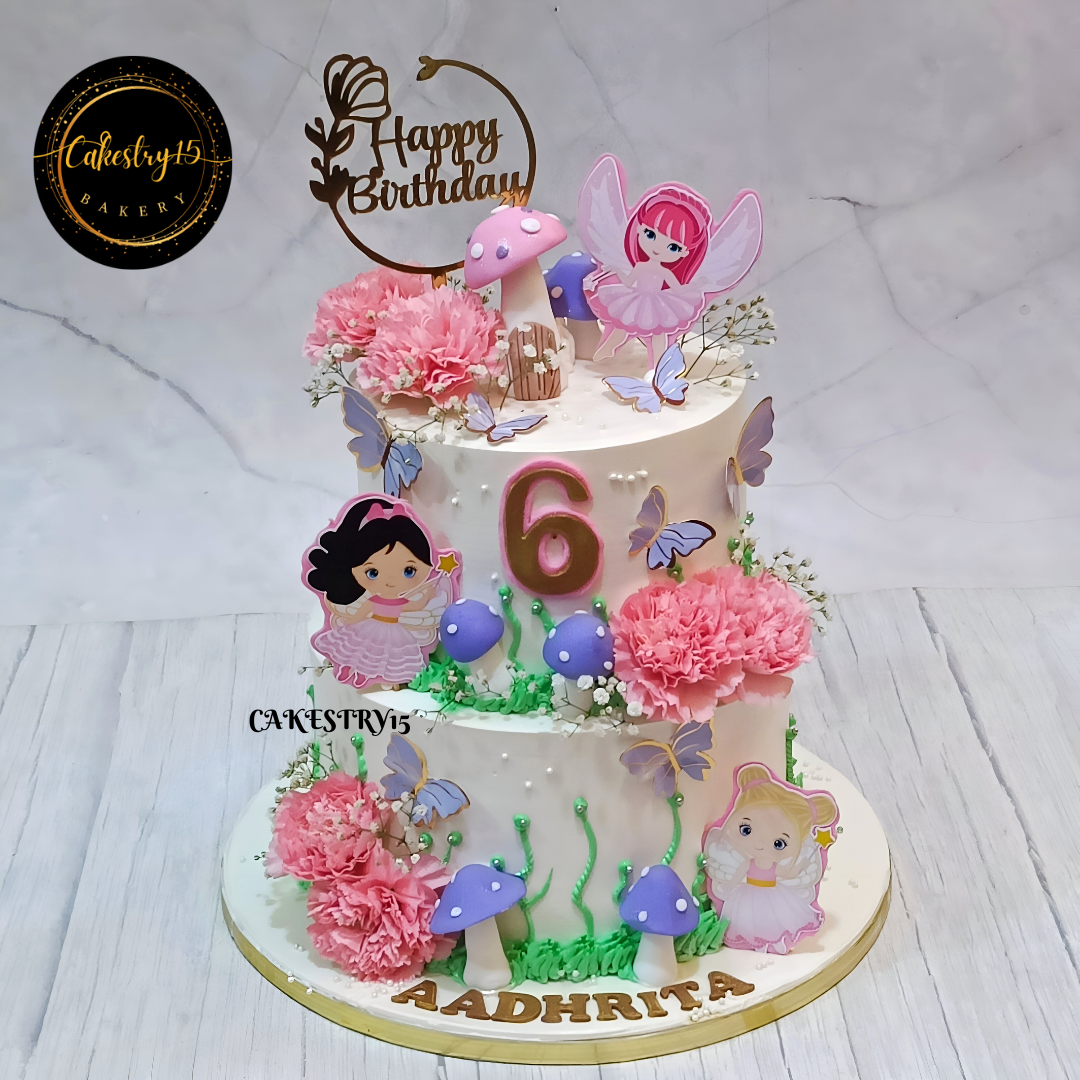 Fairy Floral 3kg butterscotch Birthday Cake by cakestry15,noida,cake full imageakestry15,noida,cake full image