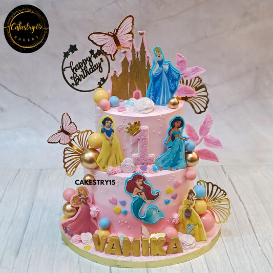 Fairytale Charm First Birthday,3kg pineapple 2tier first birthday cake for vamika by cakestry15 noida,cake full image,cake for girls