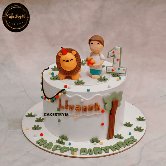 First Safari Cake,1.5 kg blueberry flavour,first birthday cake for a boy y cakestry15 noida,cake full image,cake for kids