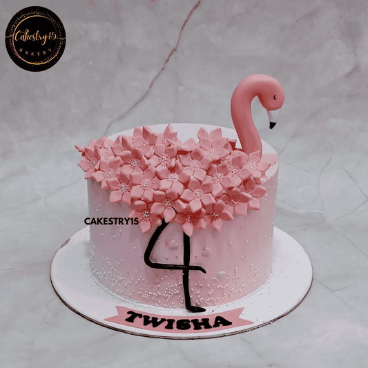  Flamingo Blossom Delight,2kg pineapple flavour 4th birthday for a girl by cakestry15 noida,cake full image
