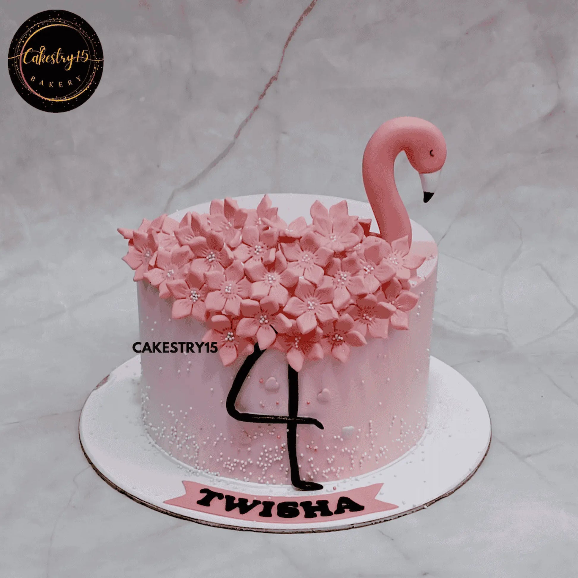  Flamingo Blossom Delight,2kg pineapple flavour 4th birthday for a girl by cakestry15 noida,cake full image
