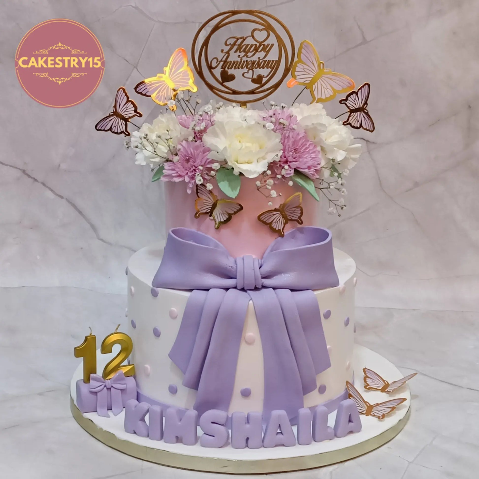 floral butterfly theme chocolate flavor 12th birthday cake for a girl by cakestry15