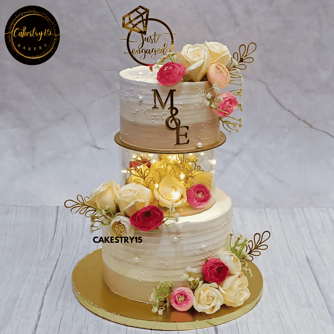 Floral Elegance Engagement Cake,3kg butterscotch just engaged  by cakestry15 noida,cake full image,wedding,anniversary