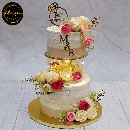 Floral Elegance Engagement Cake,3kg butterscotch just engaged  by cakestry15 noida,cake full image,wedding,anniversary