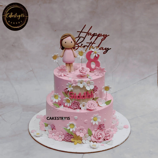  Floral Fantasy Birthday Cake,kg choco vanilla flavour 8th birthday cake for a girl by cakestry15 noida,cake full image,doll,floral