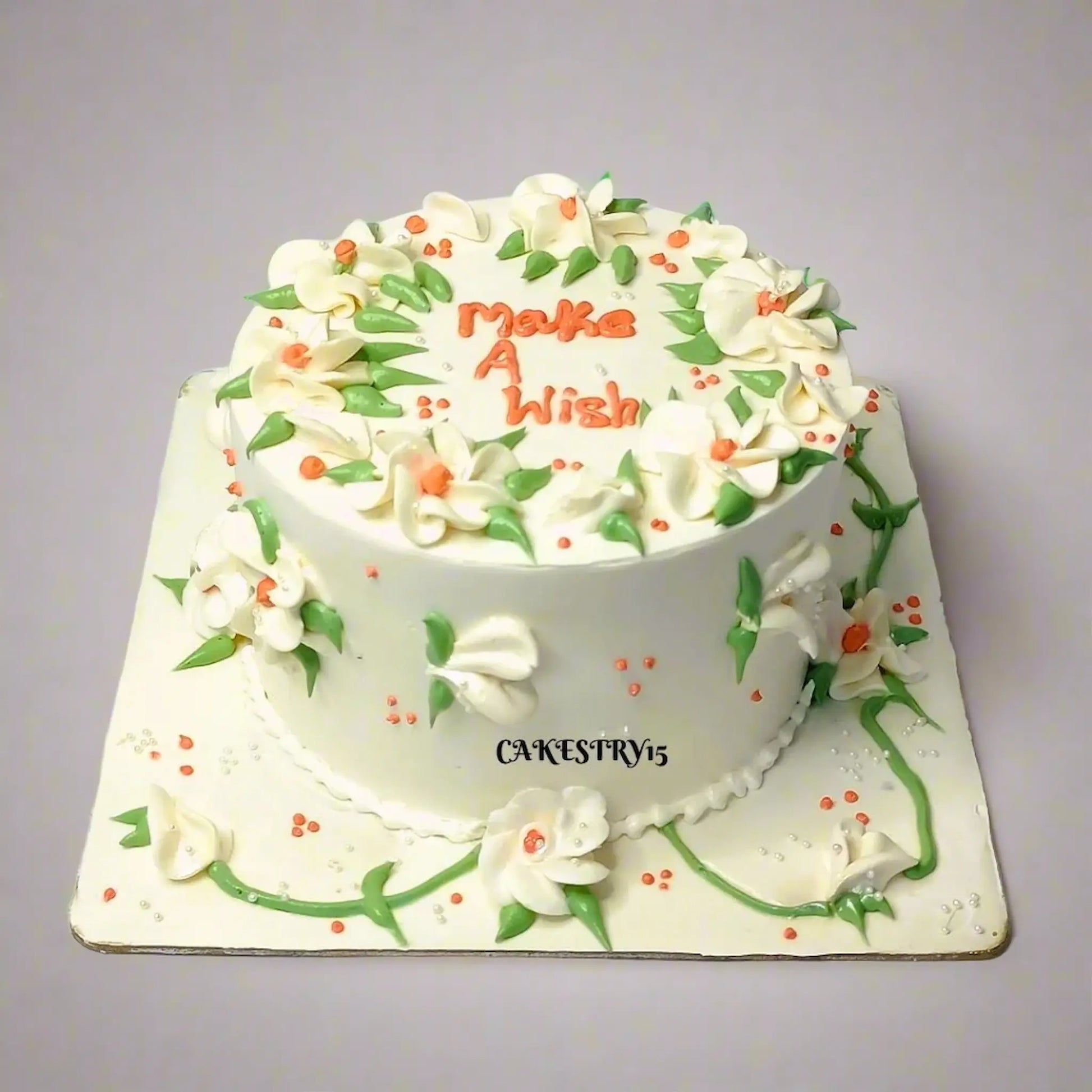 Floral Ivory 1kg choco chip birthday cake by cakestry15,noida,full cake image 