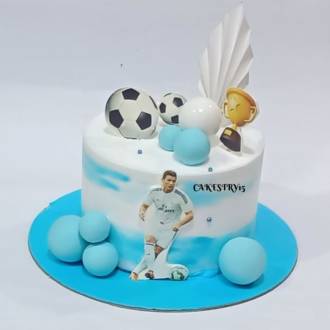 Football Ronaldo Theme 1kg pineapple birthday Cake by akestry15,noida,cake full image