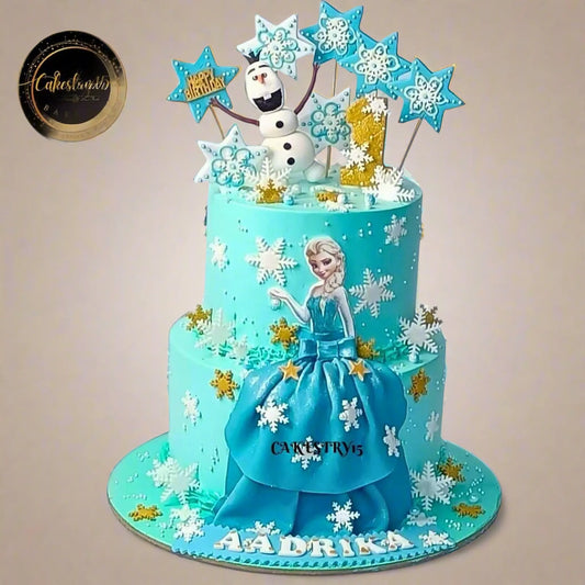 Frozen Snowflakes 3kg 2tier pineapple first birthday cake by cakestry15,noida,cake full image