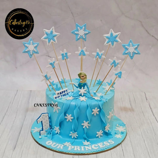 Frozen Frosty 1.5kg blueberry first birthday Cake for lyhanna  in ice blue colour by cakestry15,noida,cake full image
