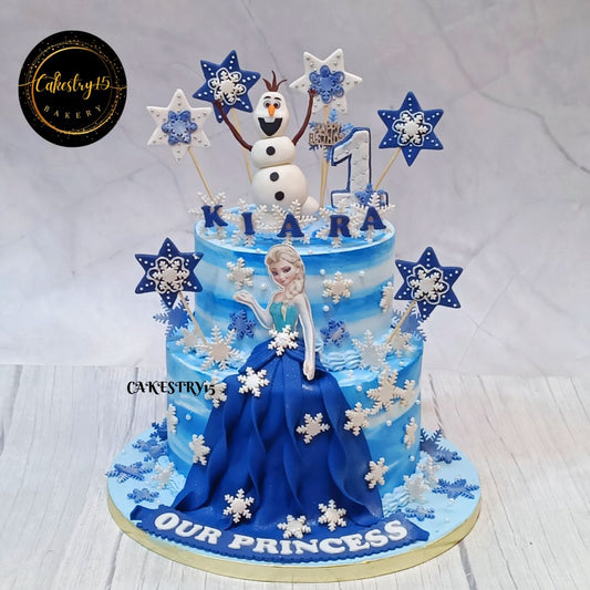 Frozen Snowflakes 3kg 2tier pineapple first birthday cake by cakestry15,noida,cake full image