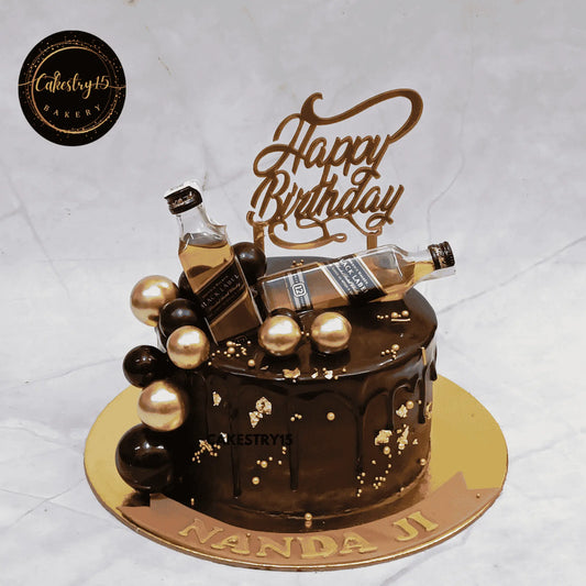 Golden Boss Treat,1kg chocolate cake for boss birthday by cakestry15 noida,cake full image,cake wit miniatures