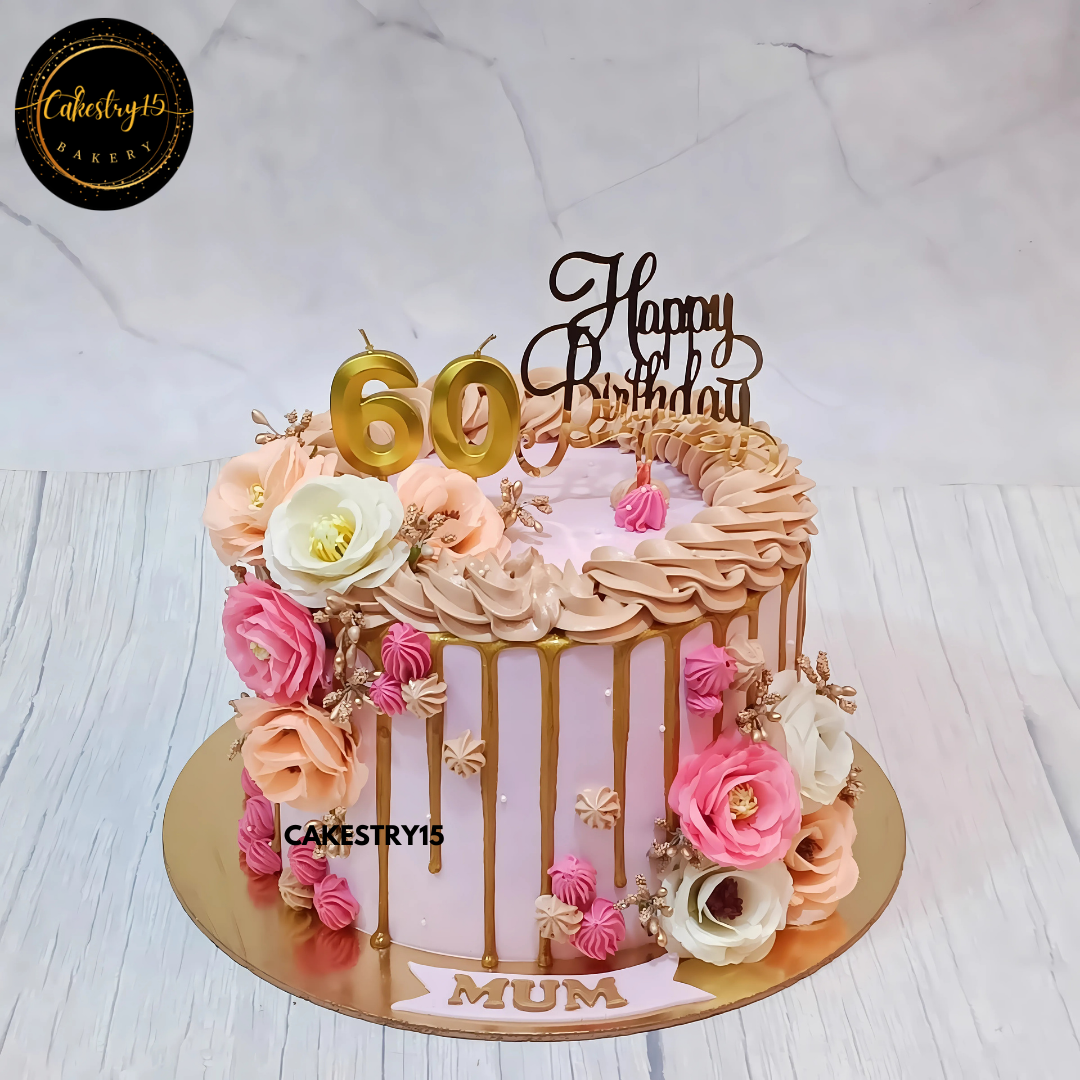 Golden Drips & Carnations: Mum’s 60th pineapple one kg birthday cake by cakestry1 noida,cake full image