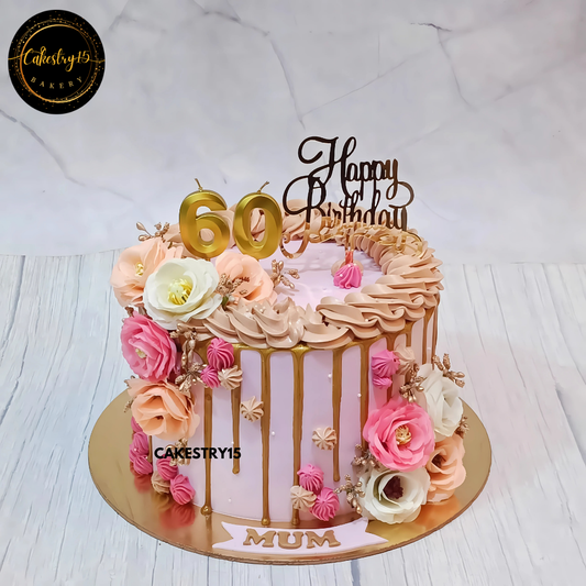 Golden Drips & Carnations: Mum’s 60th pineapple one kg birthday cake by cakestry1 noida,cake full image