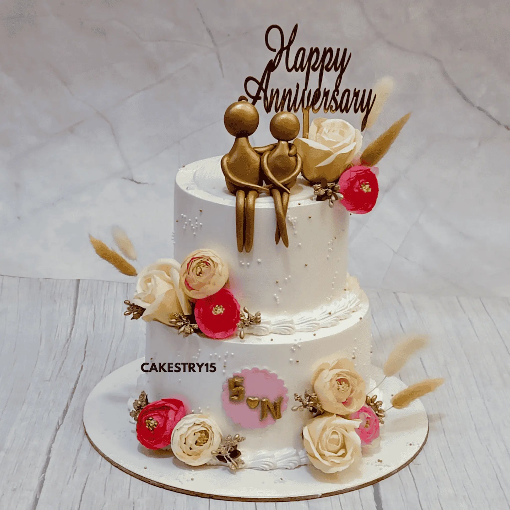 Golden Love Anniversary Cake,3kg chocolate flavour,2tier cake for couples,cakestry15 noida,cake full image