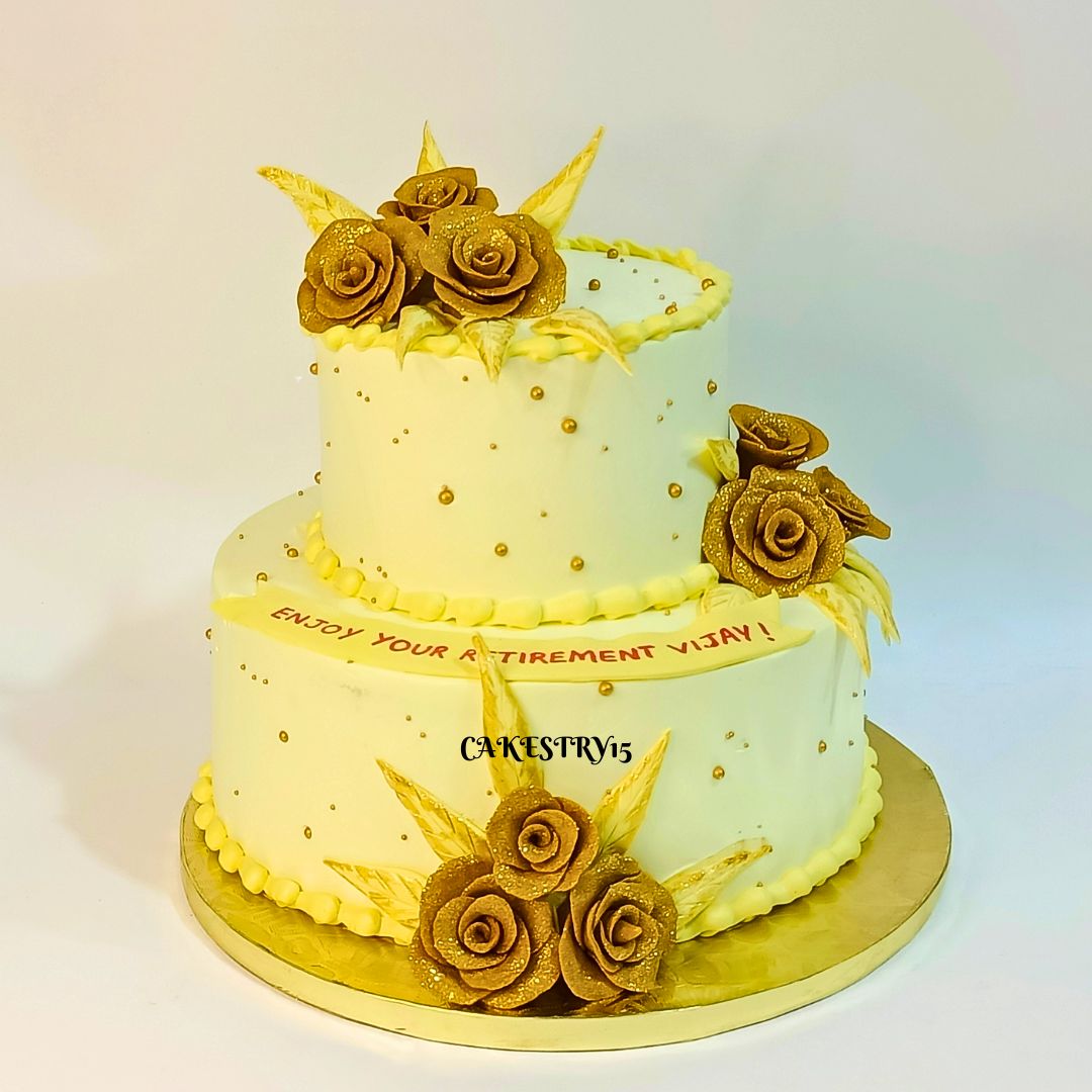 Golden Rosette 3kg size vanilla flavor birthday cake for boss by cakestry15 noida,full image 