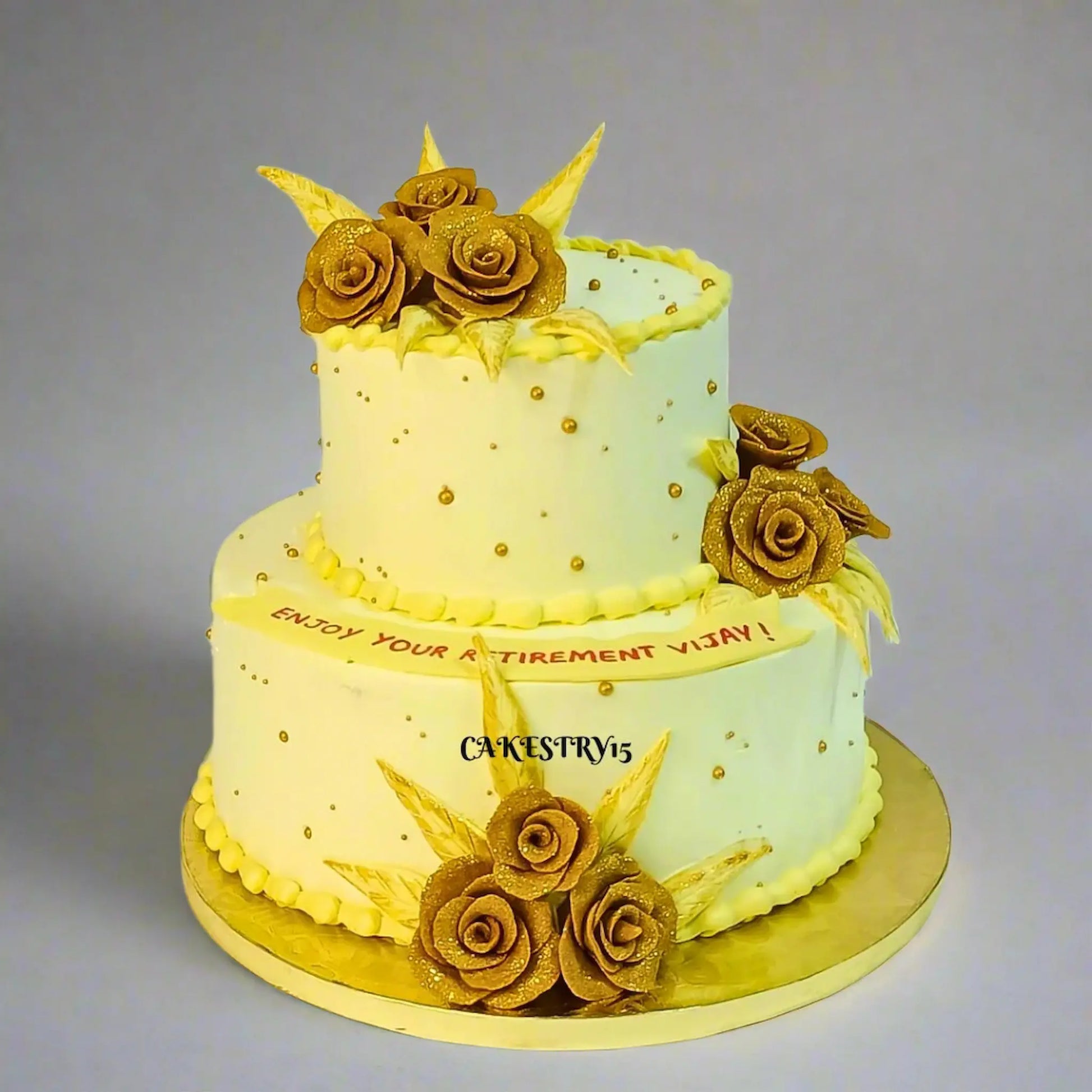 Golden Rosette 3kg size vanilla flavor birthday cake for boss by cakestry15 noida,full image 