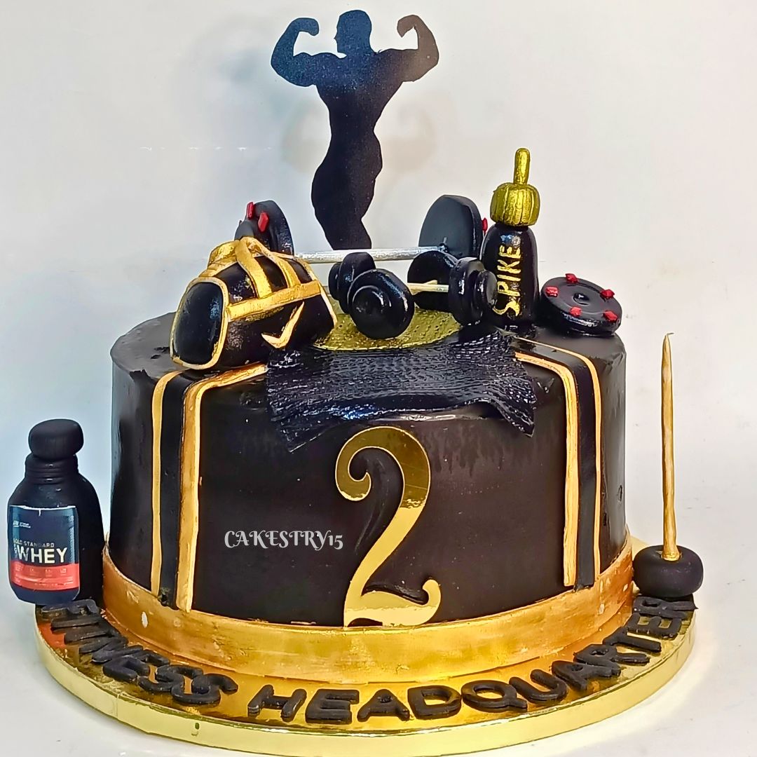 Gym Fitness Theme 2kg chocolate anniversary cake by cakestry15,noida,cake full image