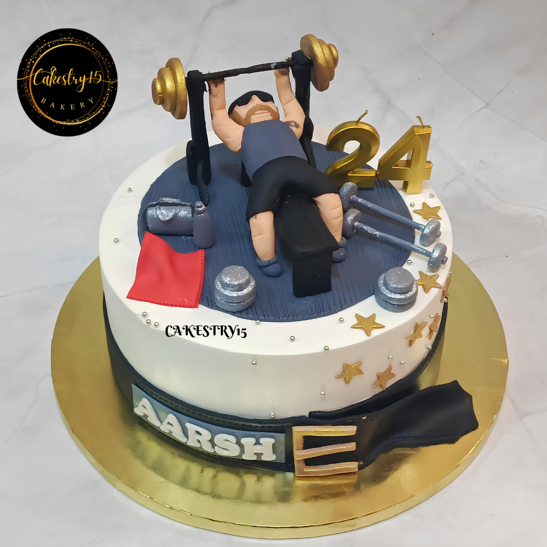 Gym Freak 1kg Chocolate Birthday Cake by cakestry15,noida,top angle cake image