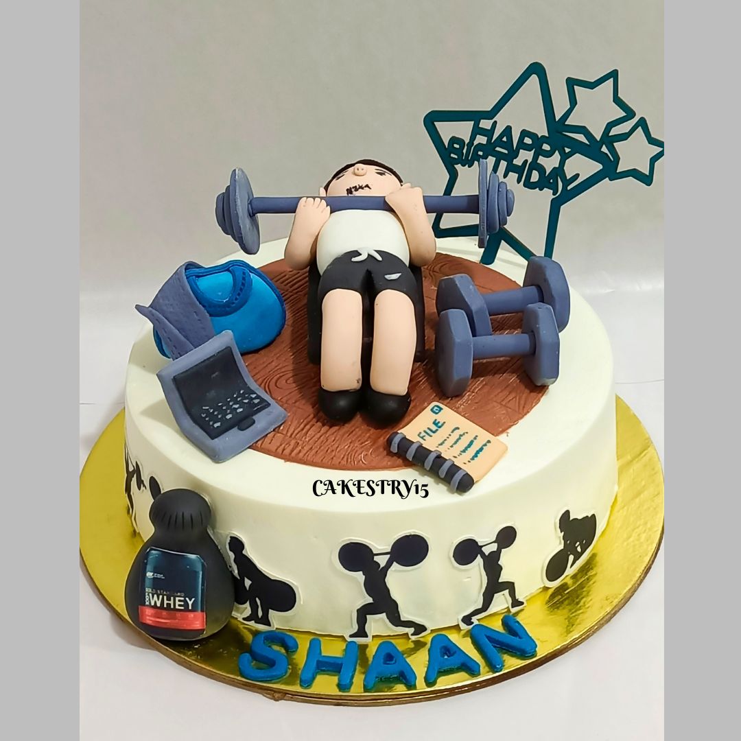 Gym Freak Theme 1.5kg Chocolate Birthday Cake by cakestry15,cake full image