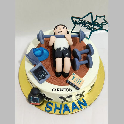 Gym Freak Theme 1.5kg Chocolate Birthday Cake by cakestry15,cake top angle close up image