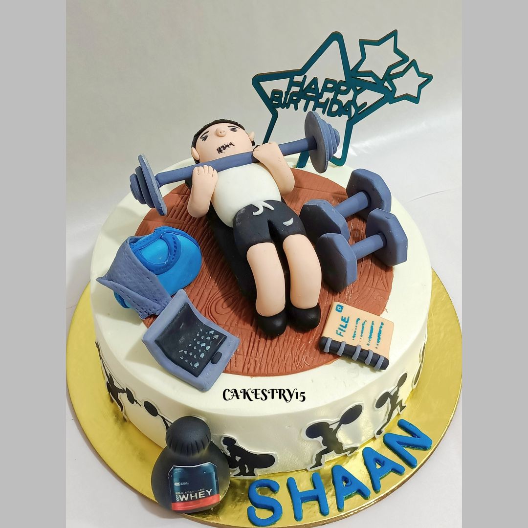 Gym Freak Theme 1.5kg Chocolate Birthday Cake by cakestry15,cake top angle image