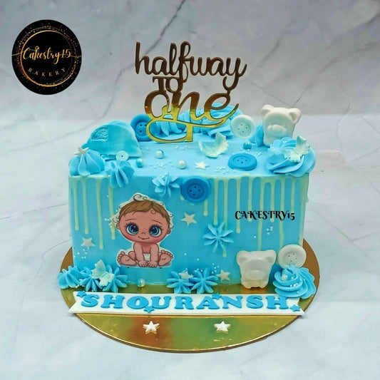 Halfway To One Baby 1kg mixed fruit birthday Cakeby cakestry15,noida,cake full image