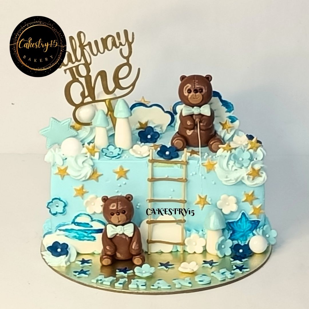 Halfway To One Blue 1kg Pineapple birthday Cake by cakestry15,noida,cake full image