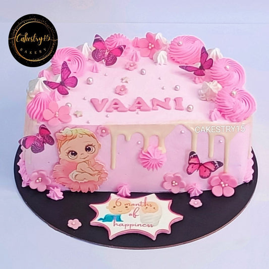 Halfway To One Pink 1kg black forest birthday Cake by cakestry15,noida,cake full image