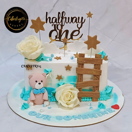 Halfway To One Rose 1kg Pineapple Birthday Cake by Cakestry15,noida,cake full image