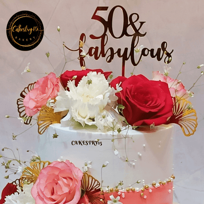 Happy 50th Anniversary Enchanted 4kg Floral Pineapple Cake by cakestry15,noida,cake top tier image