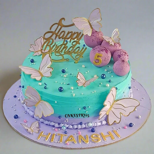 Happy 5th Birthday Lavender 1kg pineapple Cake by cakestry15 noida,full image