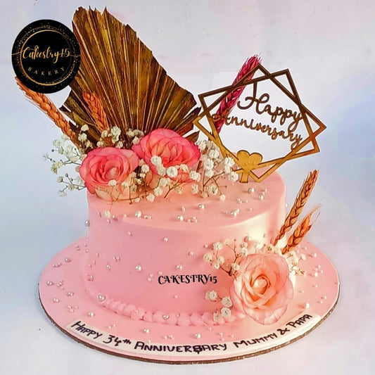 Happy Anniversary Pink Rose 1kg Vanilla Cake by cakestry15,noida,cake full image