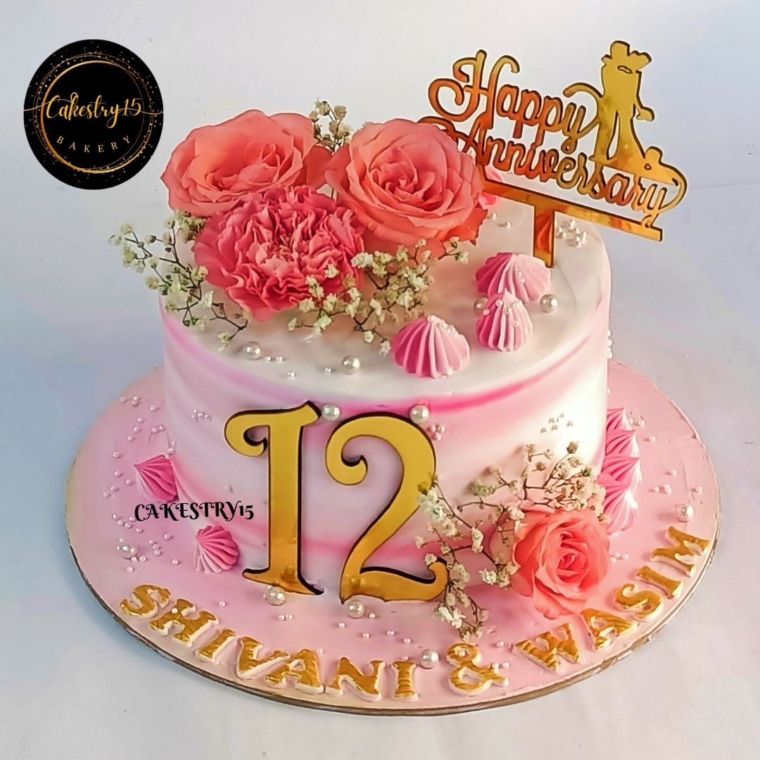 Happy Anniversary Rosette 1kg Butterscotch Cake by cakestry15,noida,cake full image