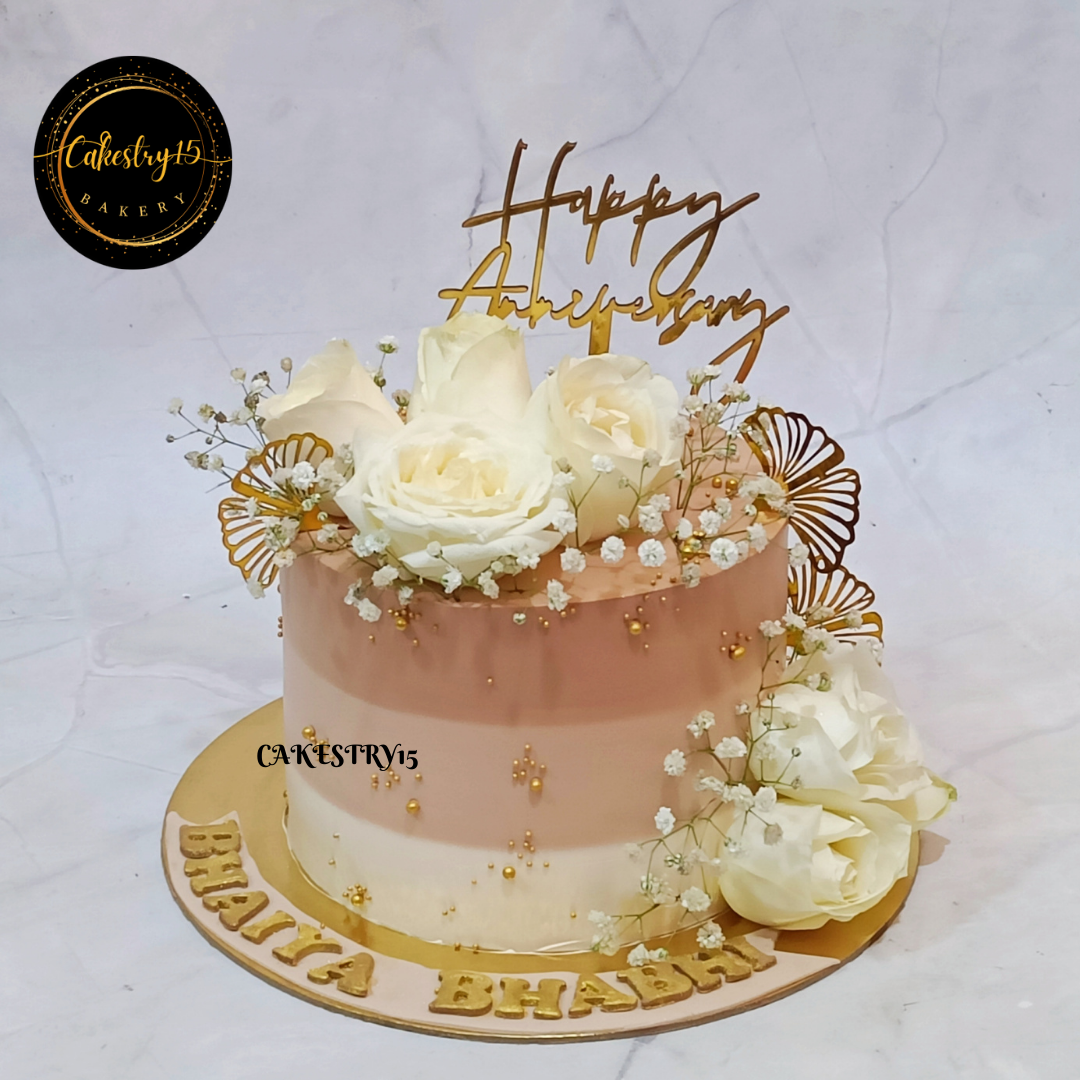 Happy Anniversary floral 1kg pineapple flavor Cake by cakestry15,noida,cake full image