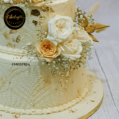 Happy Anniversary theme 5kg 2tier chocolate floral decoration cake by cakestry15,noida,cake bottom tier close up image