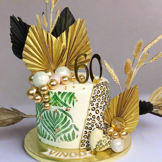 Happy Birthday 60th Floral Fern 2.5kg Cake,cakestry15,cake full image