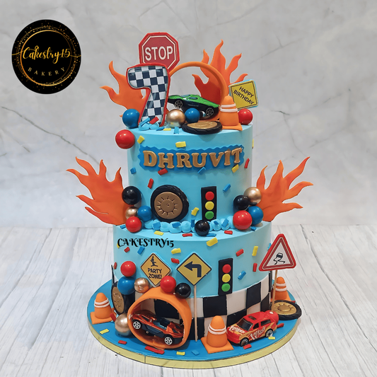 Hot Wheels Racer 3kg Cake,blueberry flavor,7th birthday,cake for boys,hot wheels,cakestry15,noida,cake full image1