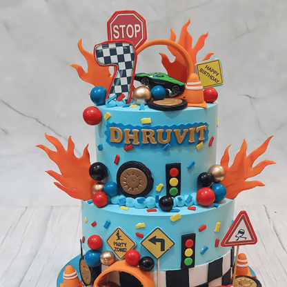 Hot Wheels Racer 3kg Cake,blueberry flavor,7th birthday,cake for boys,hot wheels,cakestry15,noida,cake top tier close up image