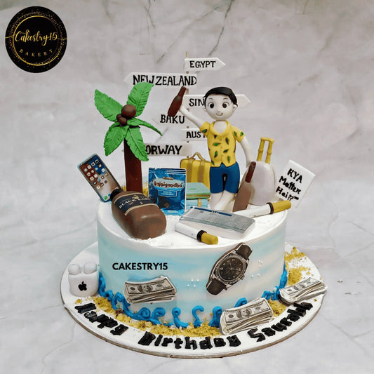 
 Jetsetter’s Luxury Delight,2kg chocolate flavour birthday cake for men by cakestry15 noida,cake for husband,dad,cake full image
