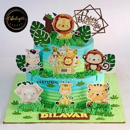 Jungle Birthday 3kg Pineapple 1st birthday Cake by cakestry15 noida,cake full image