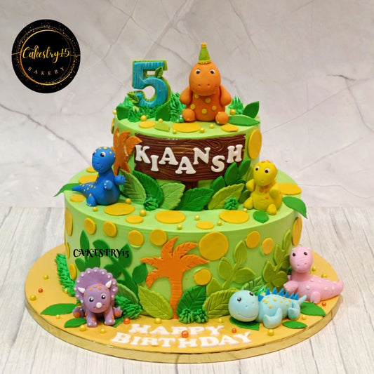 Jungle Dino Theme 4kg choco chip birthday  Cake by cakestry15 noida,cake full image