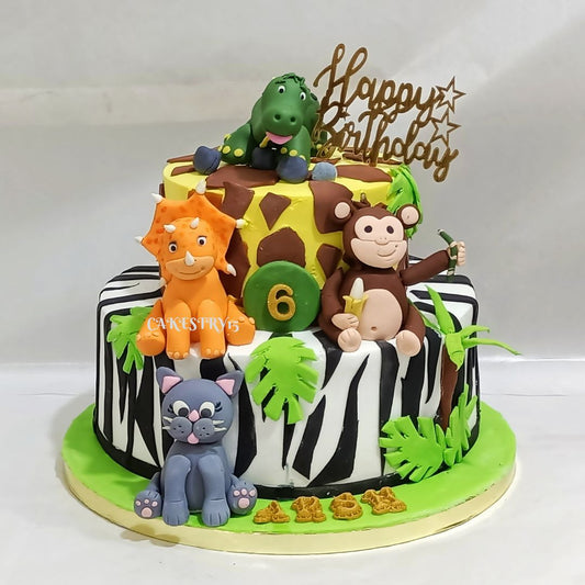 Jungle Dinosaur Theme 3kg chocolate birthday Cake by cakestry15,noida,cake full image