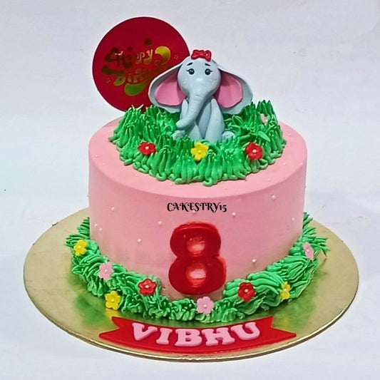 Jungle Elephant Theme 1kg vanilla birthday Cake by cakestry15 noida,cake full image