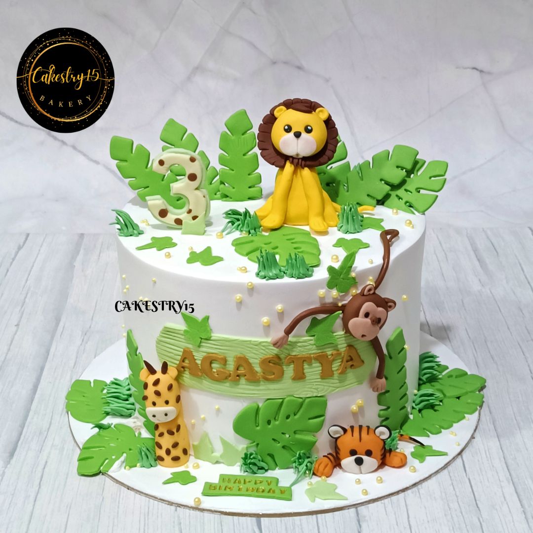 Jungle Expedition 2kg butterscotch birthday Cake by cakestry15 noida,cake full image