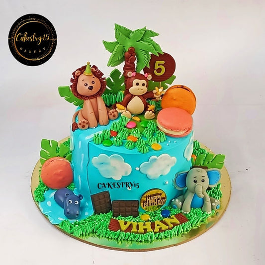 Jungle Family Macaron 2kg black forest birthday  Cake by cakestry15 noida,cake full image