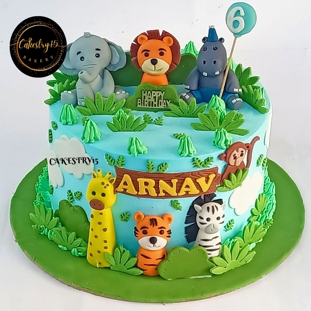 Jungle Family Theme 2kg Choco vanilla birthday Cake by cakestry15 noida,cake full image